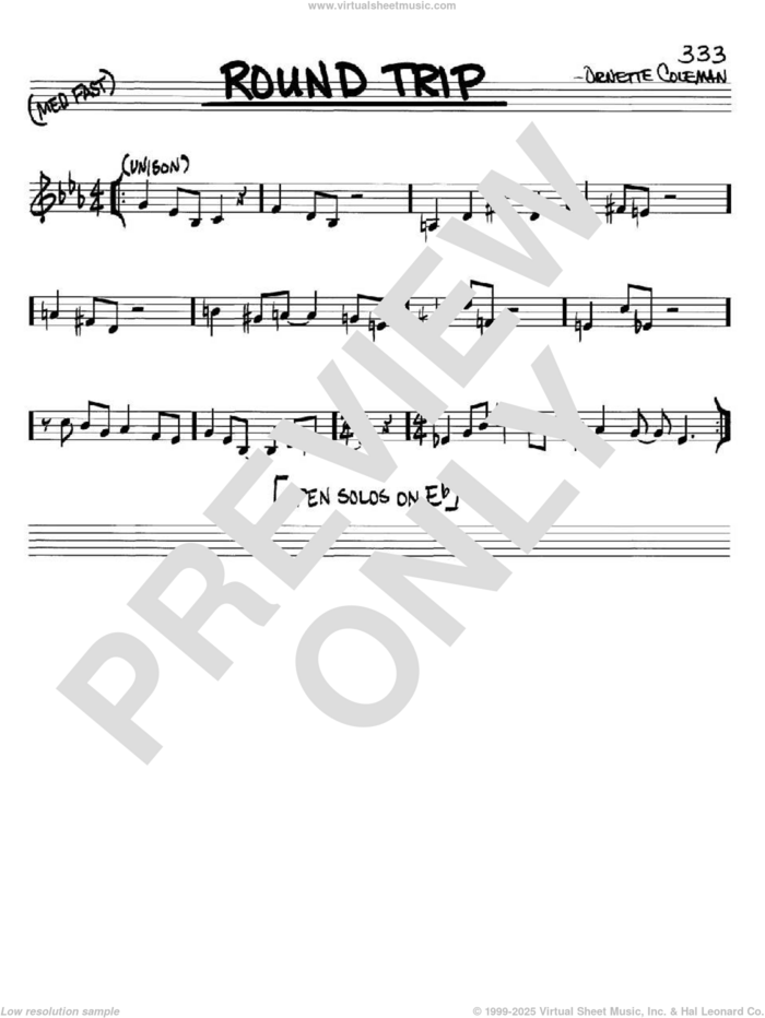 Round Trip sheet music for voice and other instruments (in C) by Ornette Coleman, intermediate skill level