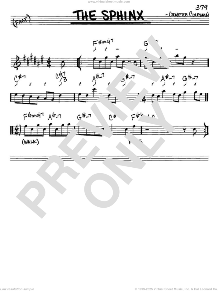 The Sphinx sheet music for voice and other instruments (in Eb) by Ornette Coleman, intermediate skill level