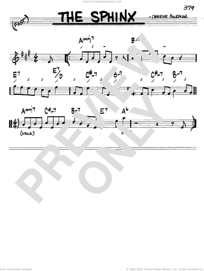 The Sphinx sheet music for voice and other instruments (in C) by Ornette Coleman, intermediate skill level