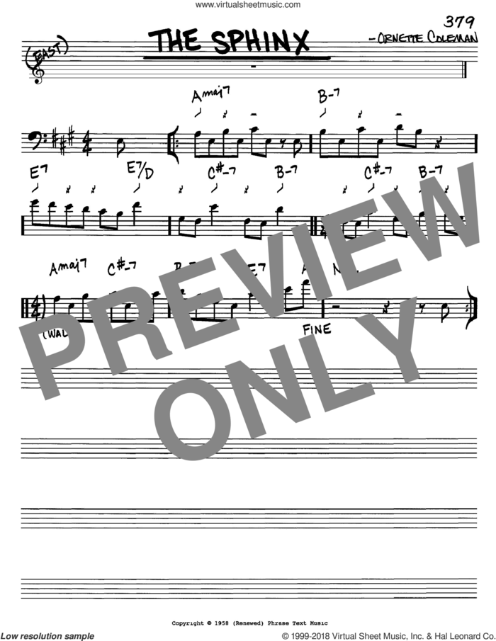 The Sphinx sheet music for voice and other instruments (bass clef) by Ornette Coleman, intermediate skill level