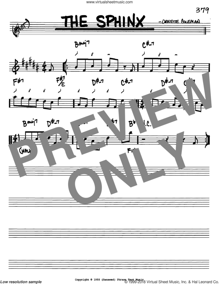 The Sphinx sheet music for voice and other instruments (in Bb) by Ornette Coleman, intermediate skill level