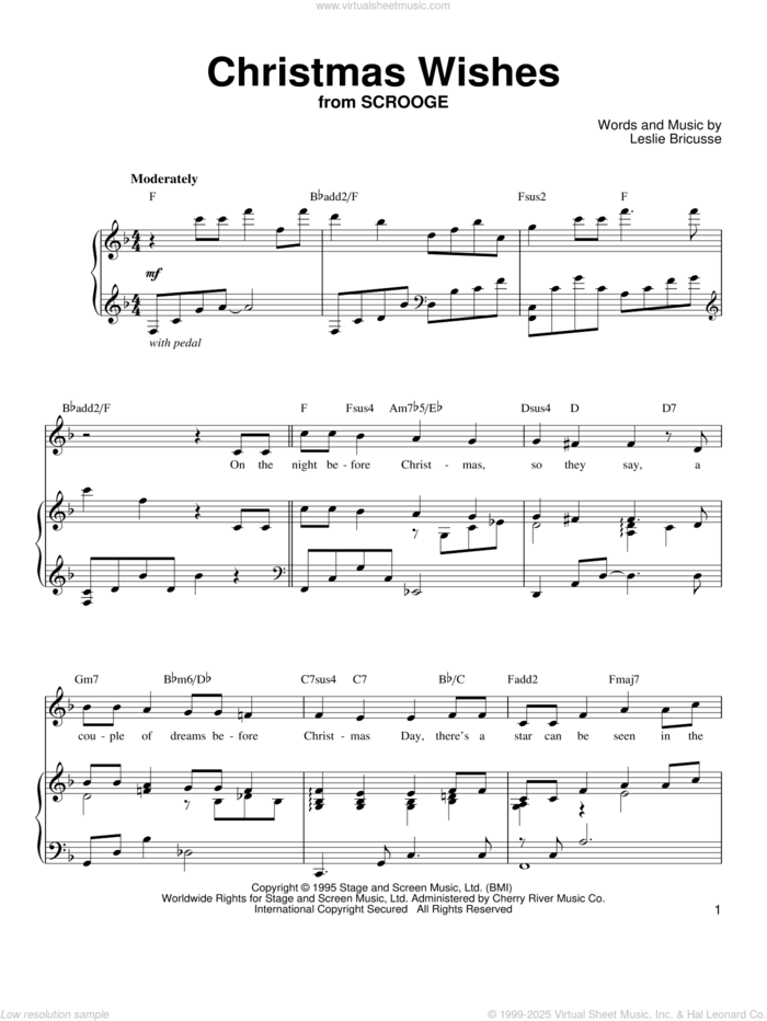 Christmas Wishes sheet music for voice, piano or guitar by Leslie Bricusse, intermediate skill level