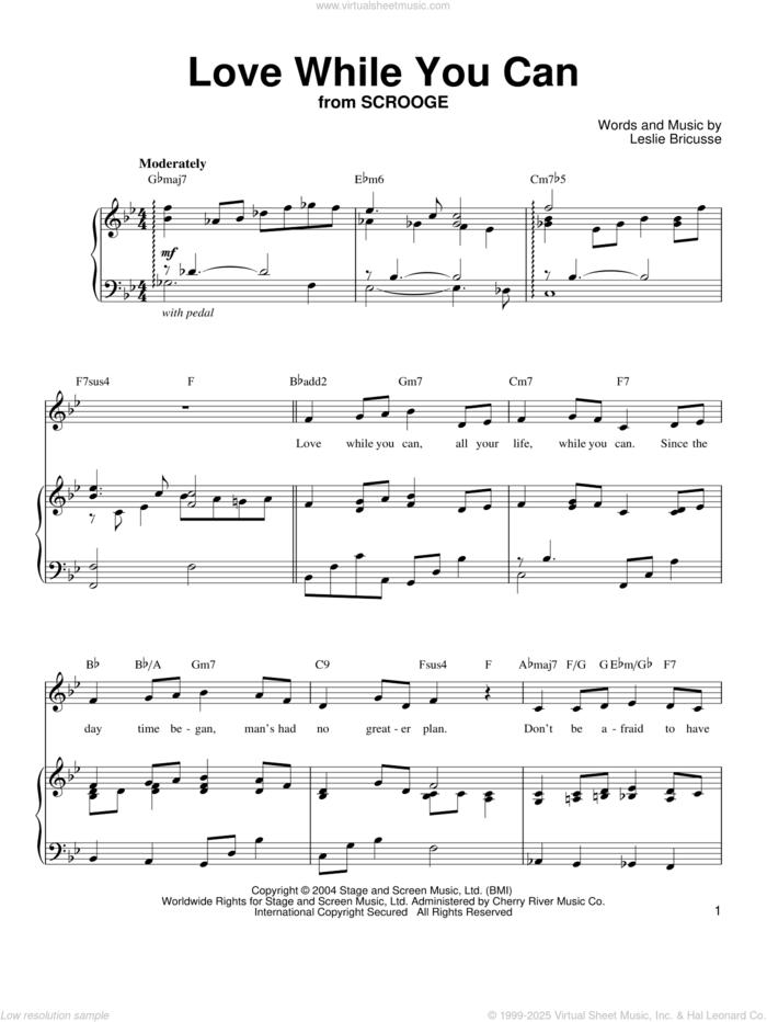 Love While You Can sheet music for voice, piano or guitar by Leslie Bricusse, intermediate skill level