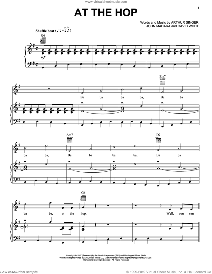 At The Hop sheet music for voice, piano or guitar by Danny & The Juniors, Arthur Singer, David White and John Madara, intermediate skill level