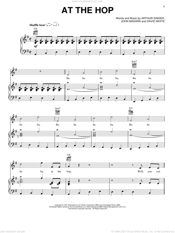 At The Hop sheet music for voice, piano or guitar by Danny & The Juniors, Arthur Singer, David White and John Madara, intermediate skill level