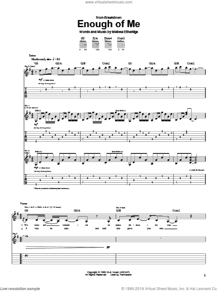 Enough Of Me sheet music for guitar (tablature) by Melissa Etheridge, intermediate skill level