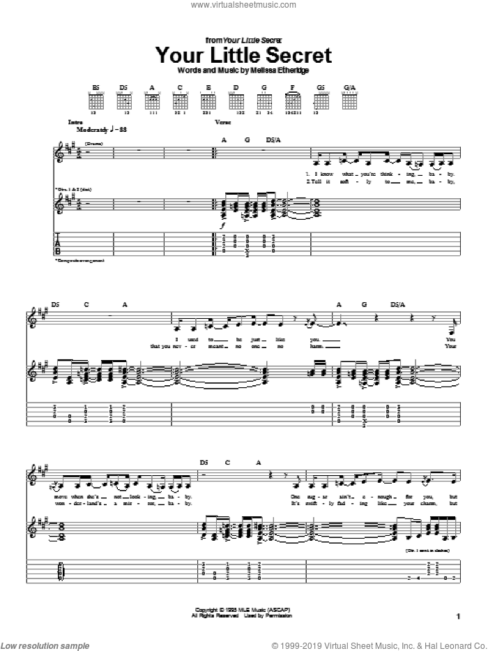 Your Little Secret sheet music for guitar (tablature) by Melissa Etheridge, intermediate skill level