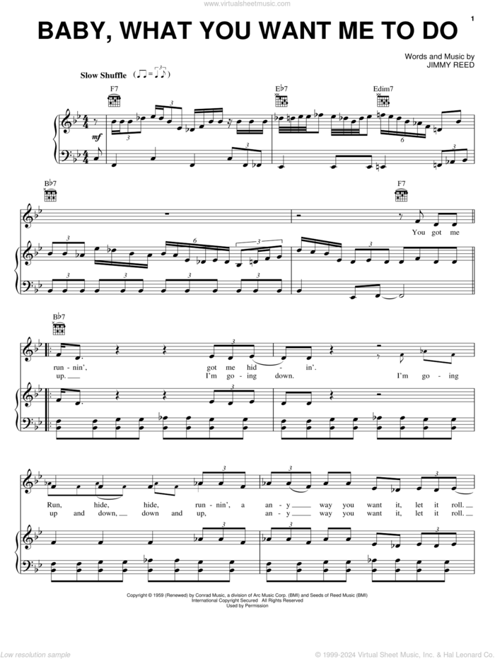 Baby, What You Want Me To Do sheet music for voice, piano or guitar by Etta James and Jimmy Reed, intermediate skill level