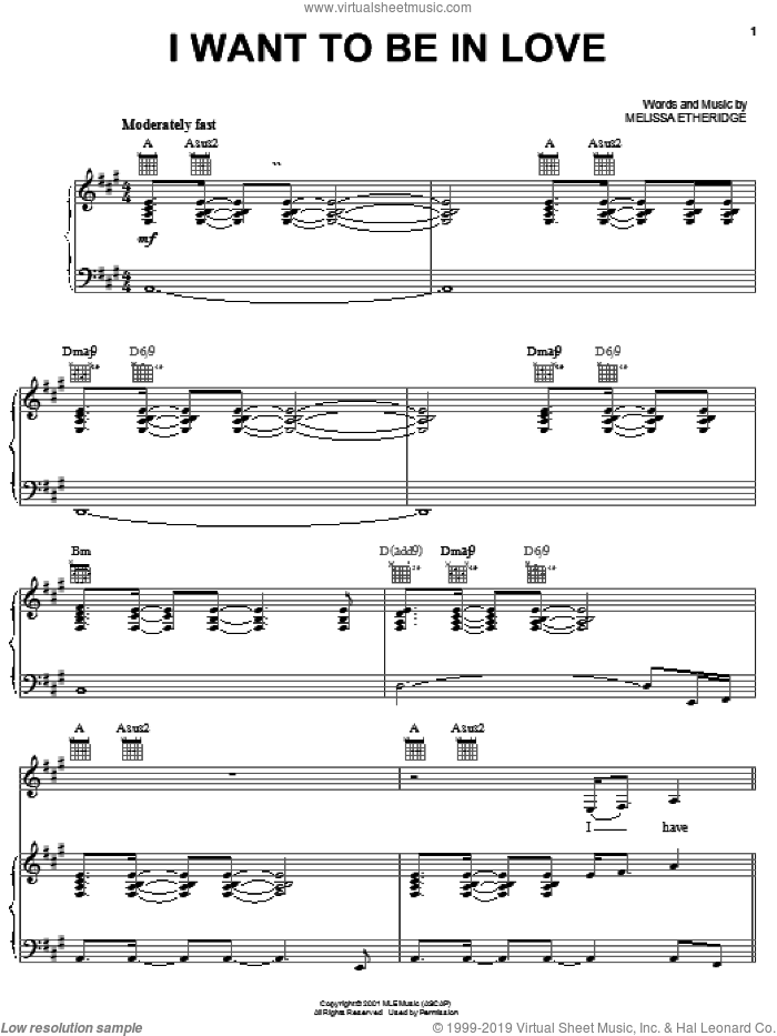 I Want To Be In Love sheet music for voice, piano or guitar by Melissa Etheridge, intermediate skill level