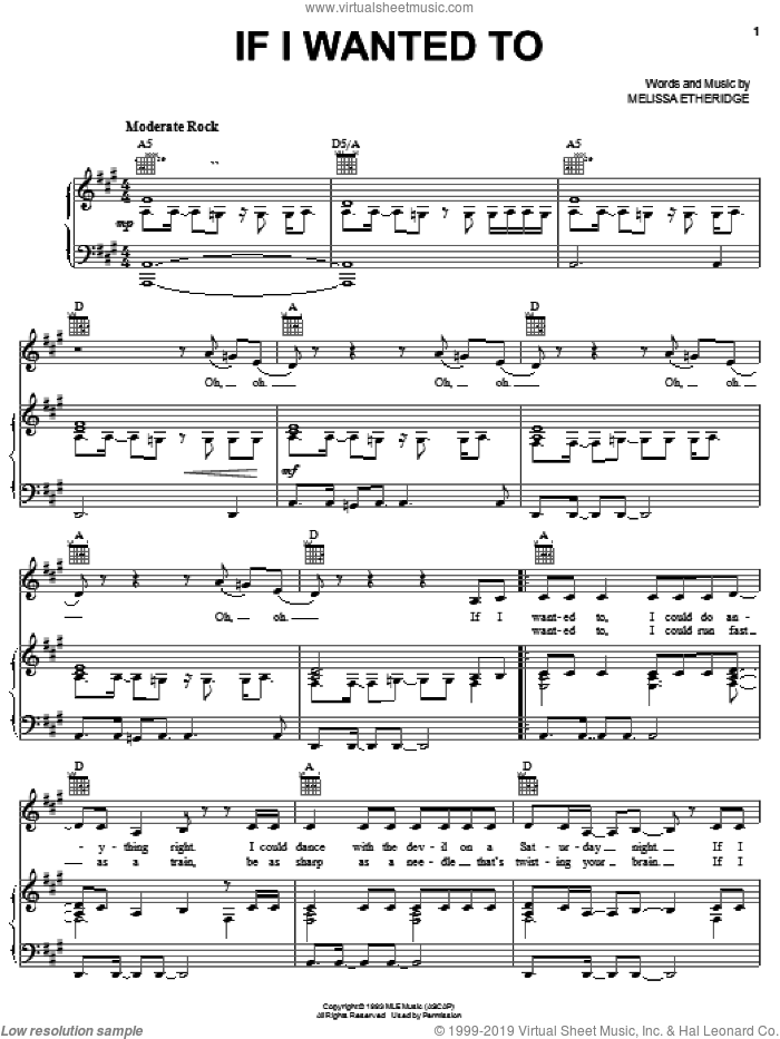 If I Wanted To sheet music for voice, piano or guitar by Melissa Etheridge, intermediate skill level