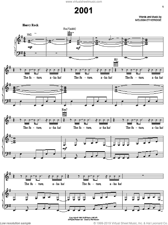 2001 sheet music for voice, piano or guitar by Melissa Etheridge, intermediate skill level