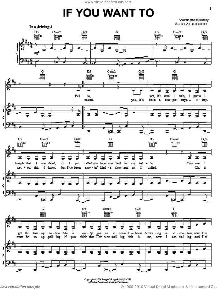 If You Want To sheet music for voice, piano or guitar by Melissa Etheridge, intermediate skill level