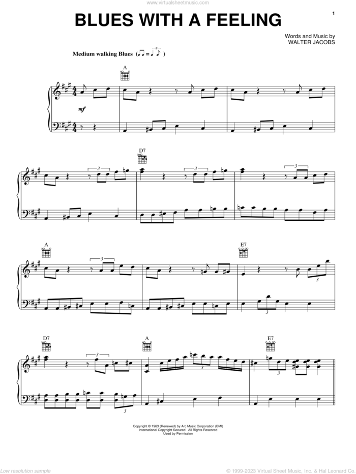 Blues With A Feeling sheet music for voice, piano or guitar by Walter Jacobs, intermediate skill level