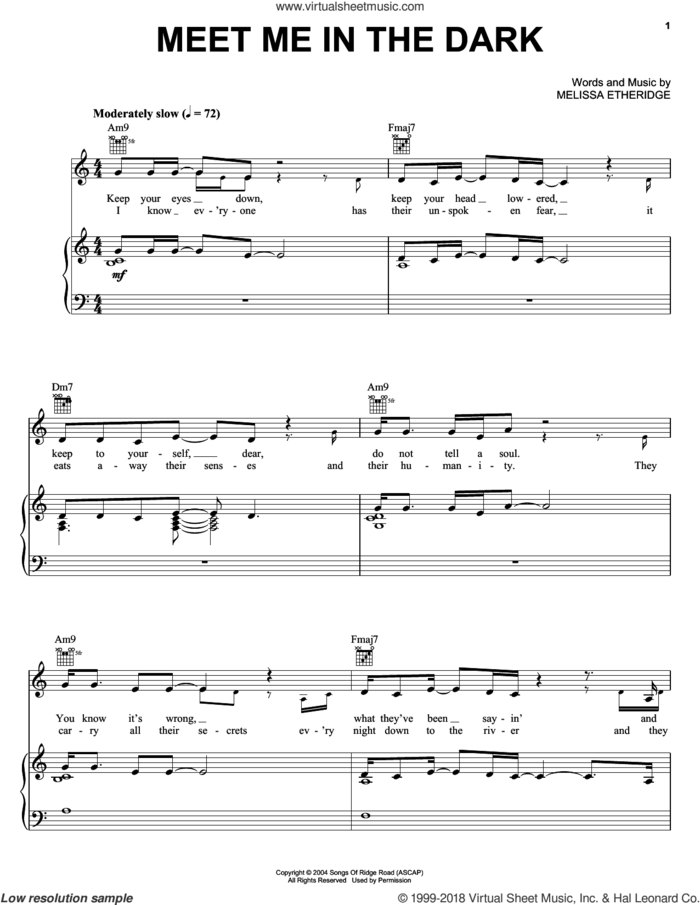 Meet Me In The Dark sheet music for voice, piano or guitar by Melissa Etheridge, intermediate skill level