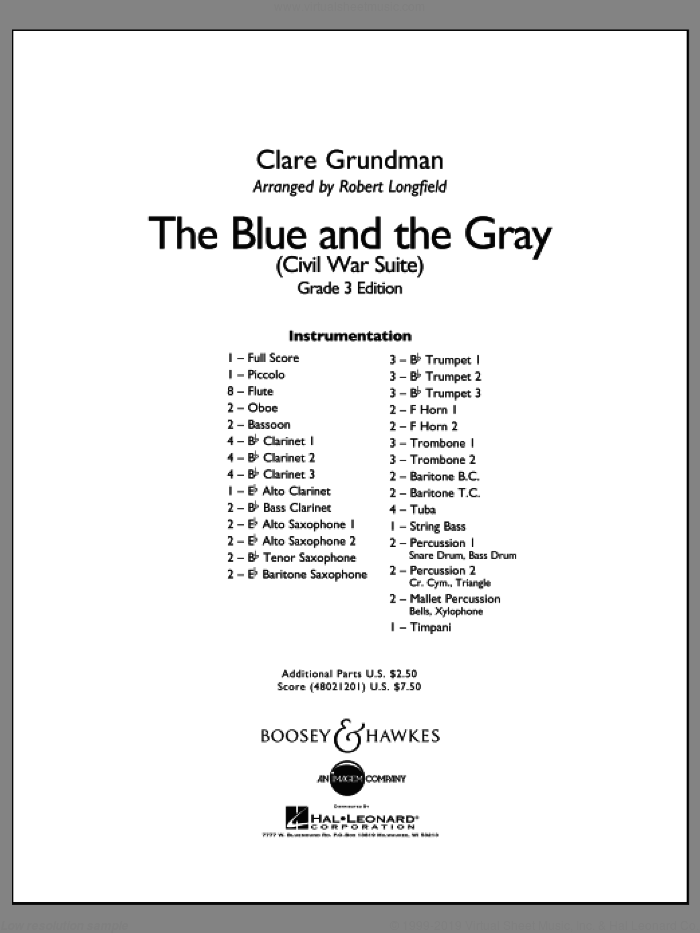 The Blue And The Gray (Young Band Edition) (COMPLETE) sheet music for concert band by Clare Grundman and Robert Longfield, classical score, intermediate skill level