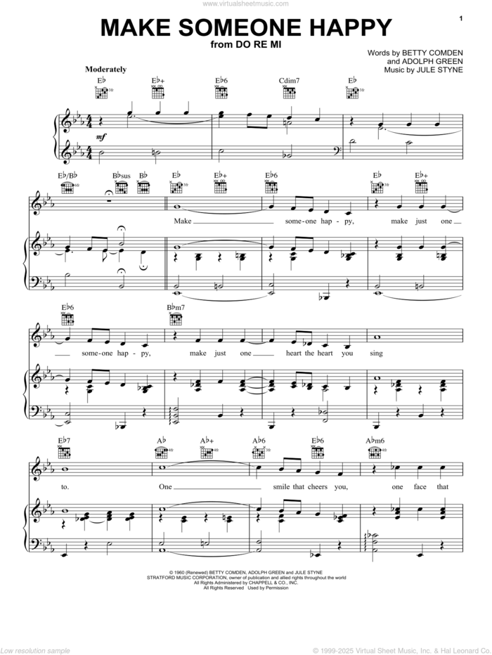 Make Someone Happy (from Do Re Mi) sheet music for voice, piano or guitar by Jimmy Duarante, Tony Bennett, Adolph Green, Betty Comden and Jule Styne, intermediate skill level