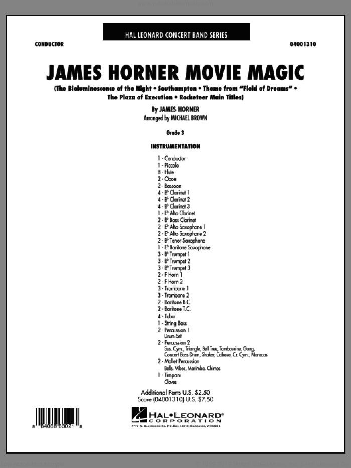 James Horner Movie Magic (COMPLETE) sheet music for concert band by James Horner and Michael Brown, intermediate skill level