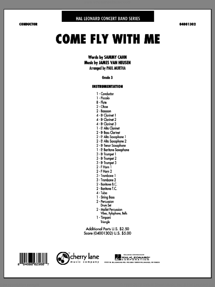 Come Fly With Me (COMPLETE) sheet music for concert band by Sammy Cahn, Jimmy van Heusen and Paul Murtha, intermediate skill level