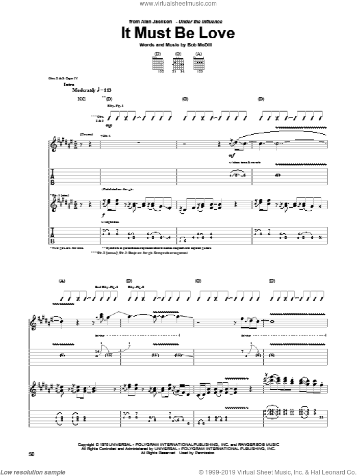 It Must Be Love sheet music for guitar (tablature) by Alan Jackson, Don Williams and Bob McDill, intermediate skill level