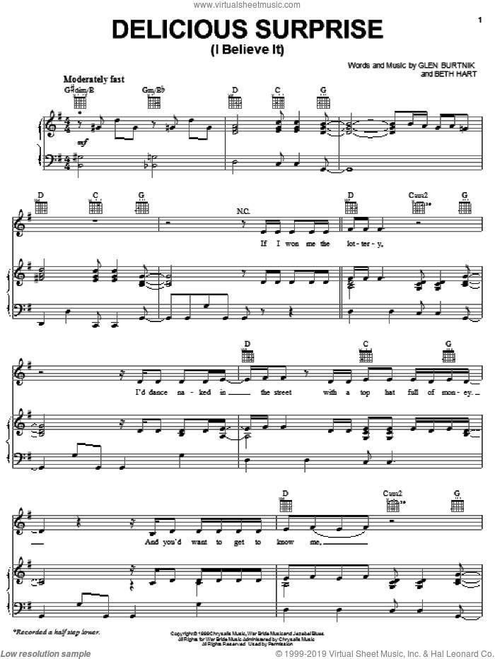 Delicious Surprise (I Believe It) sheet music for voice, piano or guitar by Jo Dee Messina, Beth Hart and Glen Burtnik, intermediate skill level