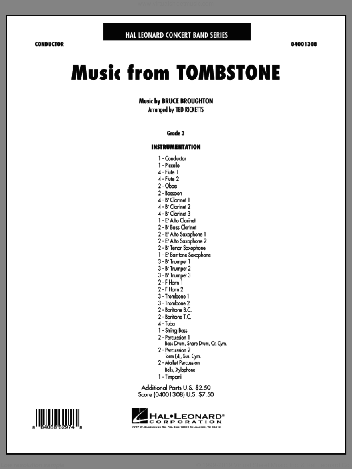Music From Tombstone (COMPLETE) sheet music for concert band by Bruce Broughton and Ted Ricketts, intermediate skill level