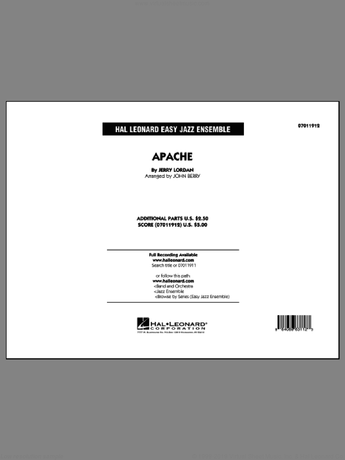 Apache (COMPLETE) sheet music for jazz band by John Berry and Jerry Lordan, intermediate skill level