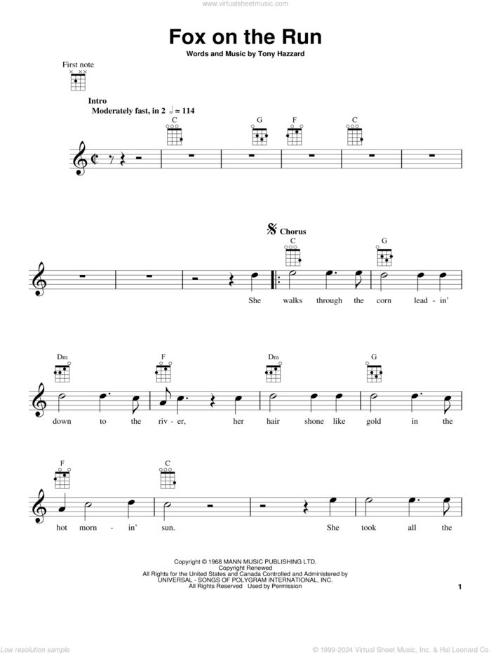 Fox On The Run sheet music for ukulele by Tony Hazzard, intermediate skill level