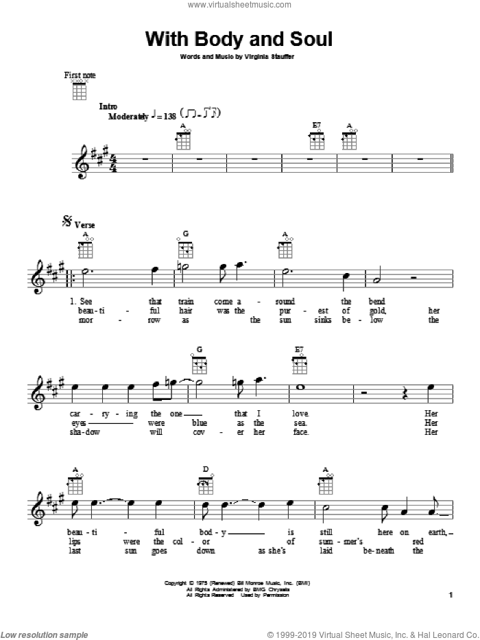 With Body And Soul sheet music for ukulele by The Kentucky Headhunters and Virginia Stauffer, intermediate skill level
