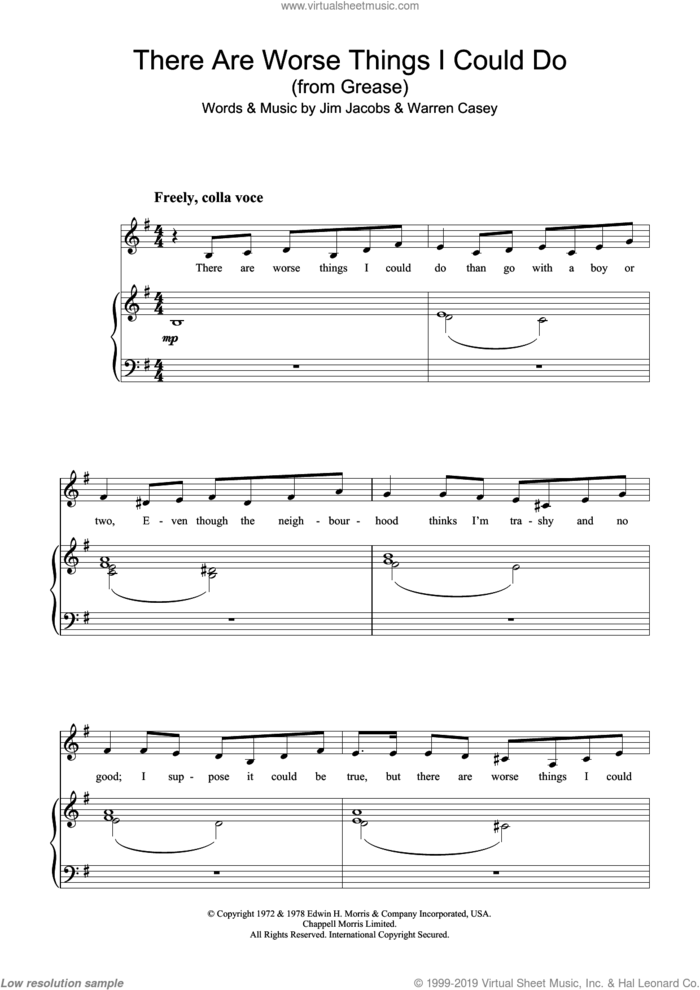 There Are Worse Things I Could Do (from Grease) sheet music for voice and piano by Stockard Channing, Jim Jacobs and Warren Casey, intermediate skill level
