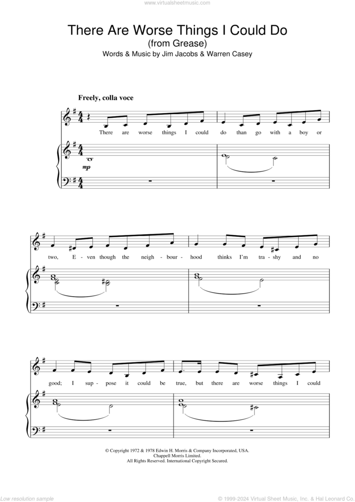 There Are Worse Things I Could Do (from Grease) sheet music for voice and piano by Stockard Channing, Jim Jacobs and Warren Casey, intermediate skill level