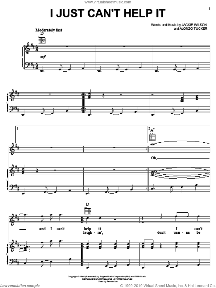 I Just Can't Help It sheet music for voice, piano or guitar by Jackie Wilson and Alonzo Tucker, intermediate skill level