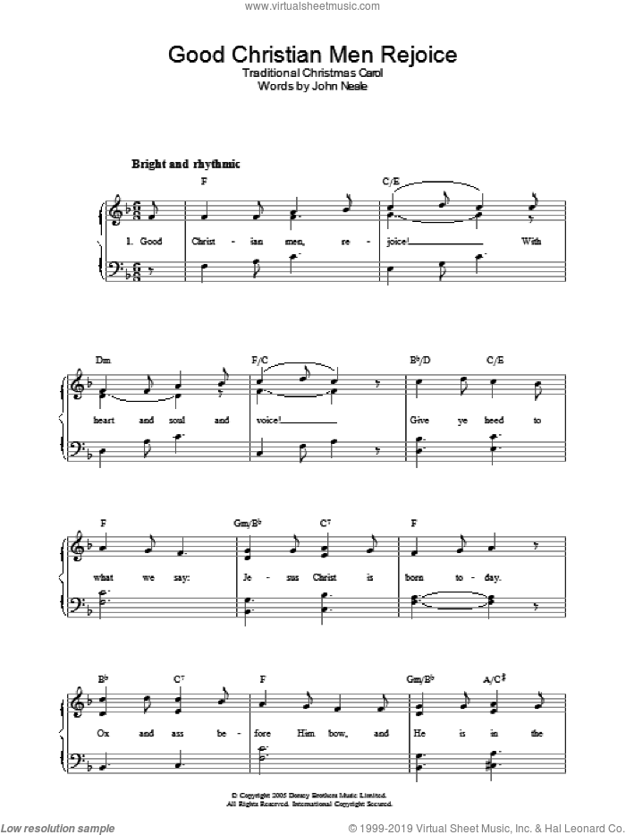Good Christian Men, Rejoice sheet music for voice, piano or guitar , 14th Century German Melody and John Mason Neale, intermediate skill level