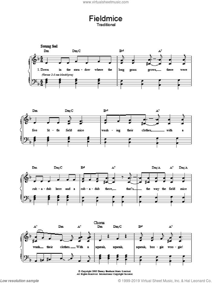 Fieldmice sheet music for voice, piano or guitar, intermediate skill level