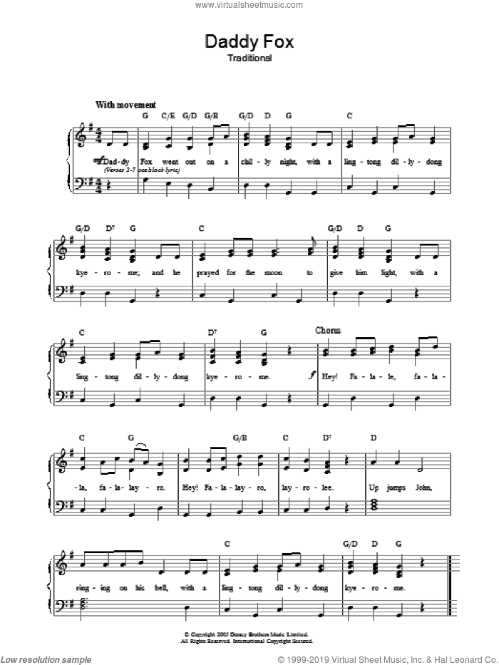 Daddy Fox sheet music for voice, piano or guitar, intermediate skill level