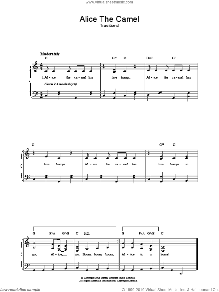 Alice The Camel sheet music for voice, piano or guitar, intermediate skill level