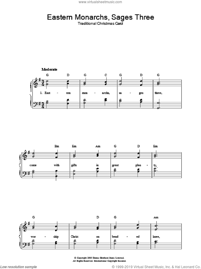 Eastern Monarchs, Sages Three sheet music for voice, piano or guitar, intermediate skill level