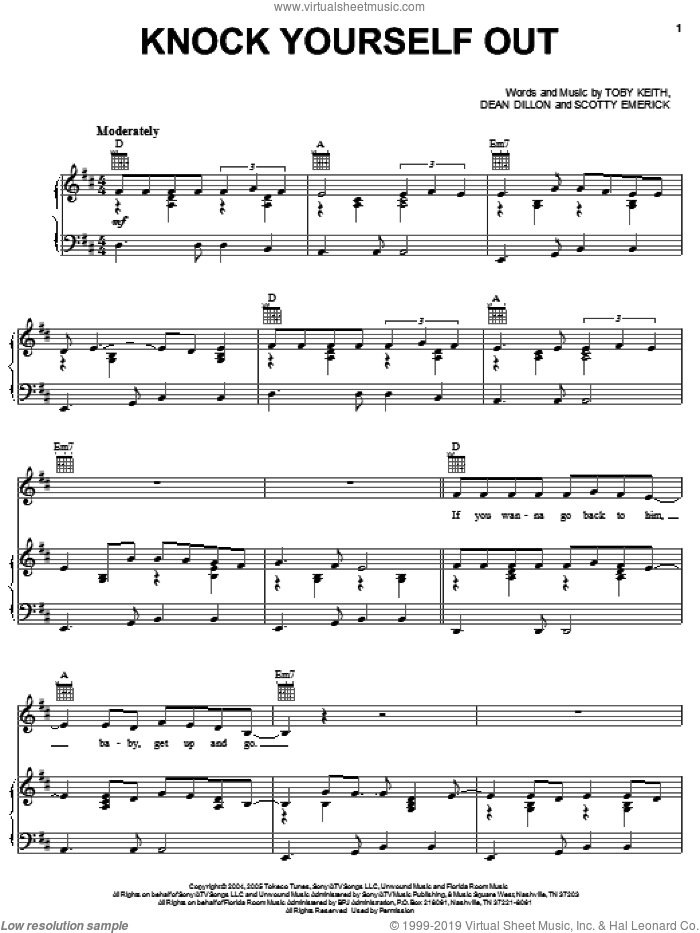 Knock Yourself Out Sheet Music For Voice Piano Or Guitar PDF 