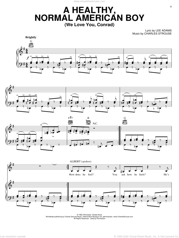 A Healthy, Normal American Boy (We Love You, Conrad) sheet music for voice, piano or guitar by Charles Strouse, Bye Bye Birdie (Musical) and Lee Adams, intermediate skill level