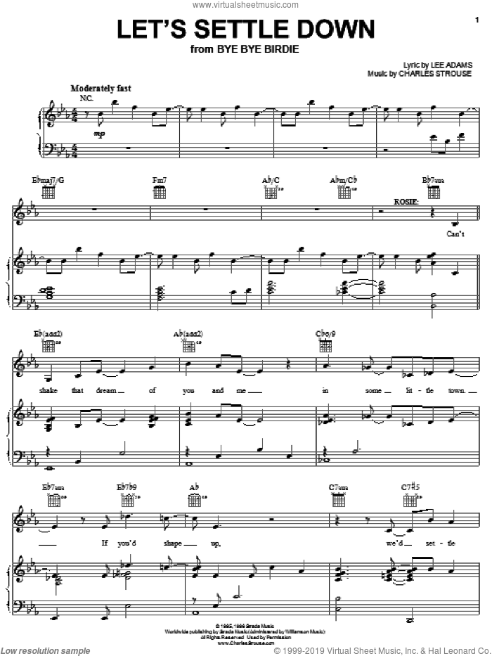 Let's Settle Down sheet music for voice, piano or guitar by Charles Strouse, Bye Bye Birdie (Musical) and Lee Adams, intermediate skill level