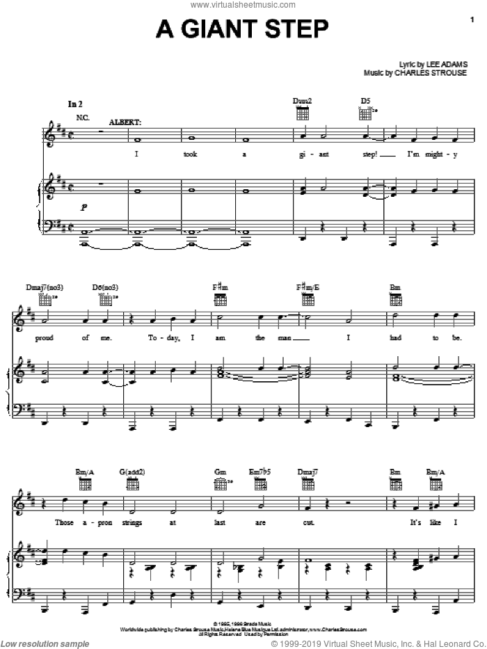 A Giant Step sheet music for voice, piano or guitar by Charles Strouse, Bye Bye Birdie (Musical) and Lee Adams, intermediate skill level