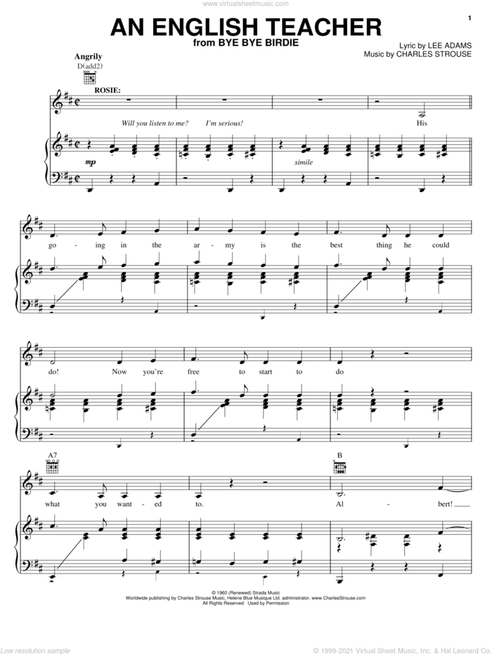 An English Teacher sheet music for voice, piano or guitar by Charles Strouse, Bye Bye Birdie (Musical) and Lee Adams, intermediate skill level