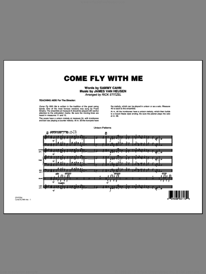 Come Fly With Me (COMPLETE) sheet music for jazz band by Frank Sinatra, Jimmy van Heusen, Rick Stitzel and Sammy Cahn, intermediate skill level