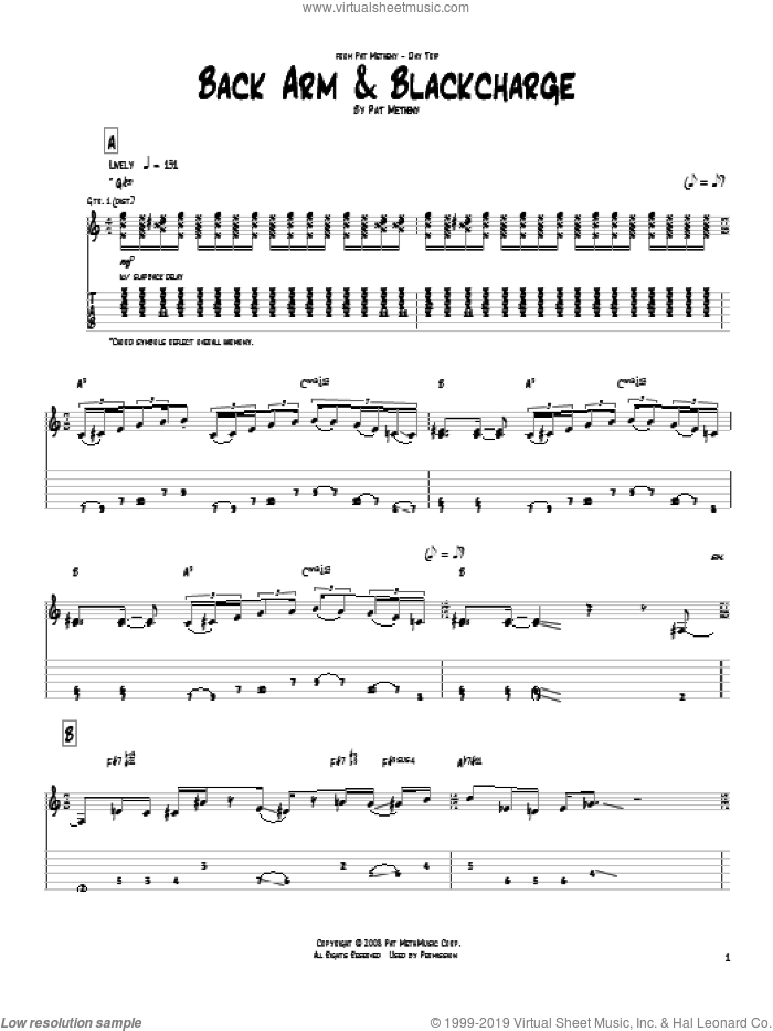 Back Arm and Blackcharge sheet music for guitar (tablature) by Pat Metheny, intermediate skill level