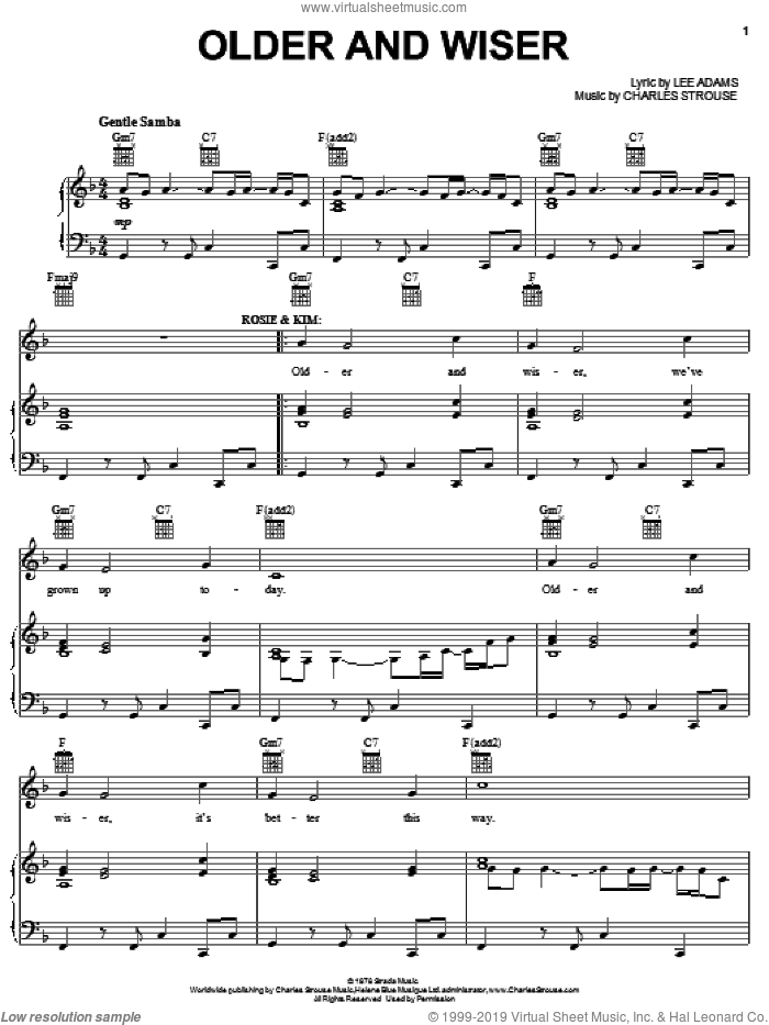 Older And Wiser sheet music for voice, piano or guitar by Charles Strouse, Bye Bye Birdie (Musical) and Lee Adams, intermediate skill level