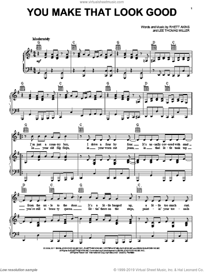 You Make That Look Good sheet music for voice, piano or guitar by Scotty McCreery, Lee Thomas Miller and Rhett Akins, intermediate skill level
