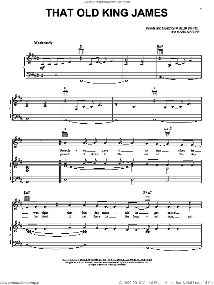 That Old King James sheet music for voice, piano or guitar by Scotty McCreery, Mark Nesler and Phillip White, intermediate skill level