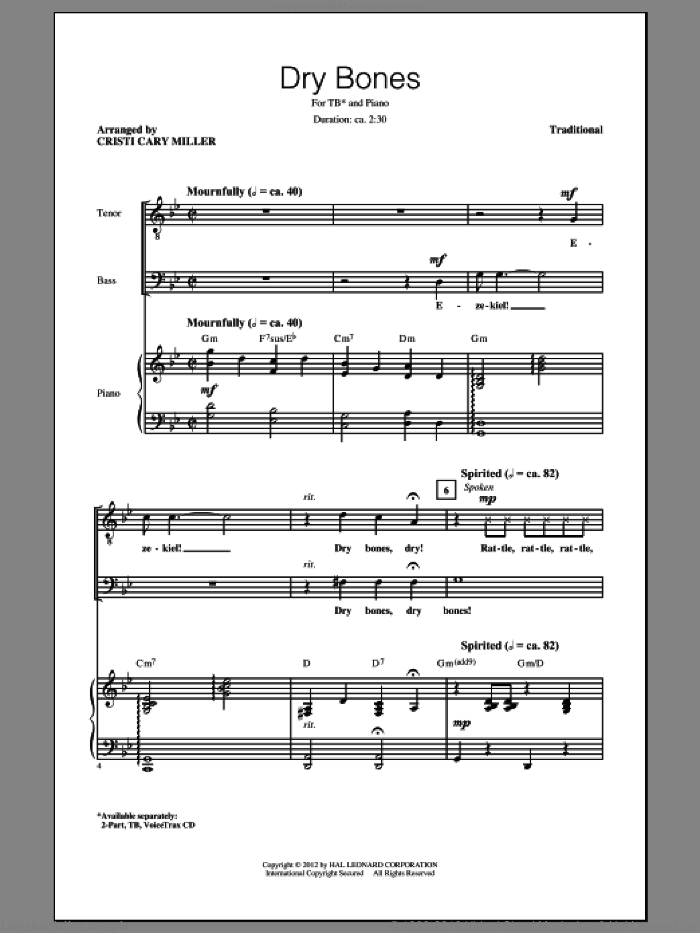 Dry Bones sheet music for choir (TB: tenor, bass) by Cristi Cary Miller, intermediate skill level