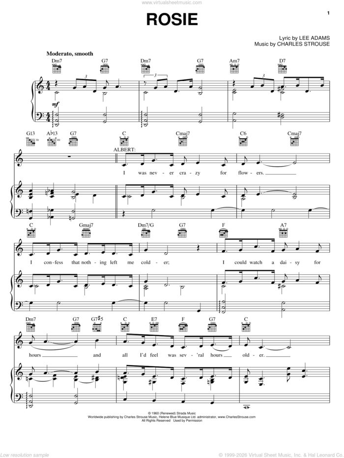 Rosie sheet music for voice, piano or guitar by Charles Strouse, Bye Bye Birdie (Musical) and Lee Adams, intermediate skill level