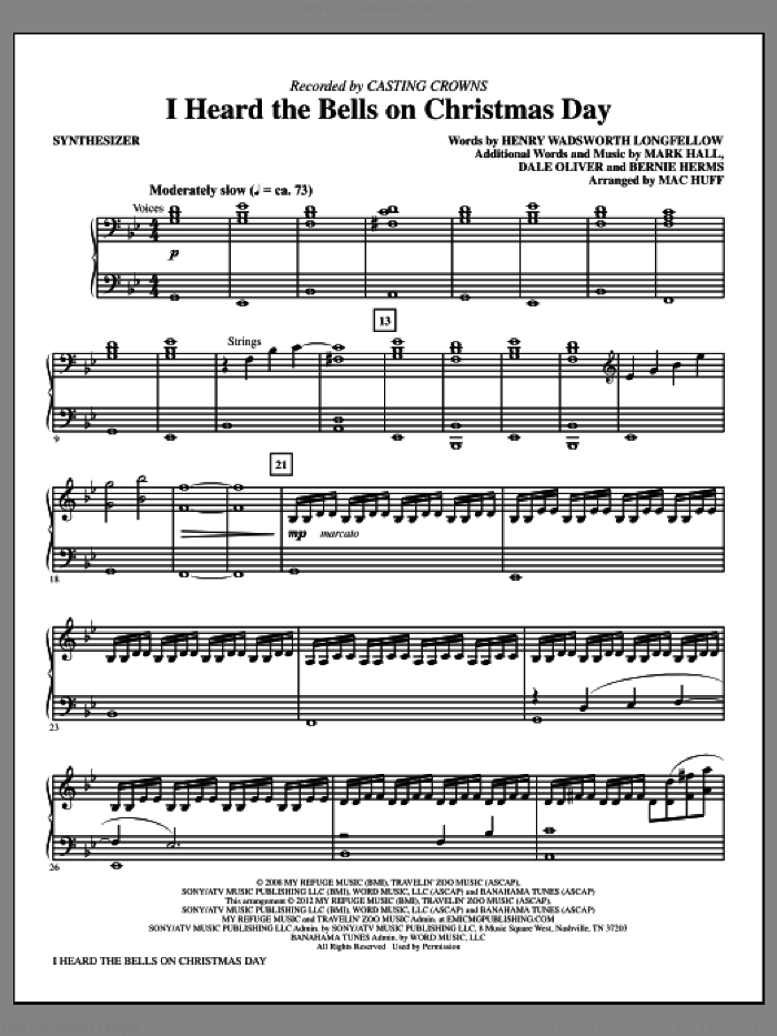 I Heard The Bells On Christmas Day (complete set of parts) sheet music for orchestra/band (Rhythm) by Mac Huff, Bernie Herms, Dale Oliver, Mark Hall, Casting Crowns and Henry Wadsworth Longfellow, intermediate skill level
