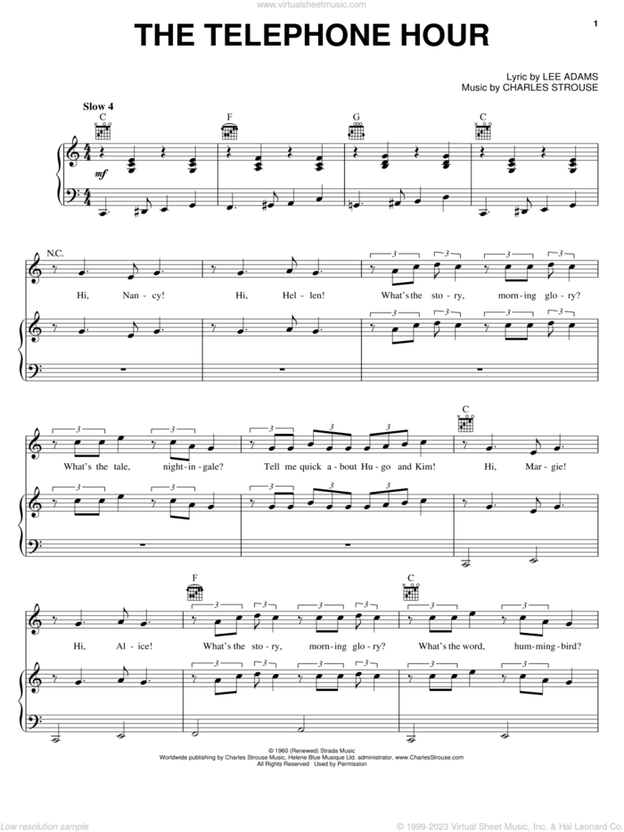 The Telephone Hour sheet music for voice, piano or guitar by Charles Strouse, Bye Bye Birdie (Musical) and Lee Adams, intermediate skill level